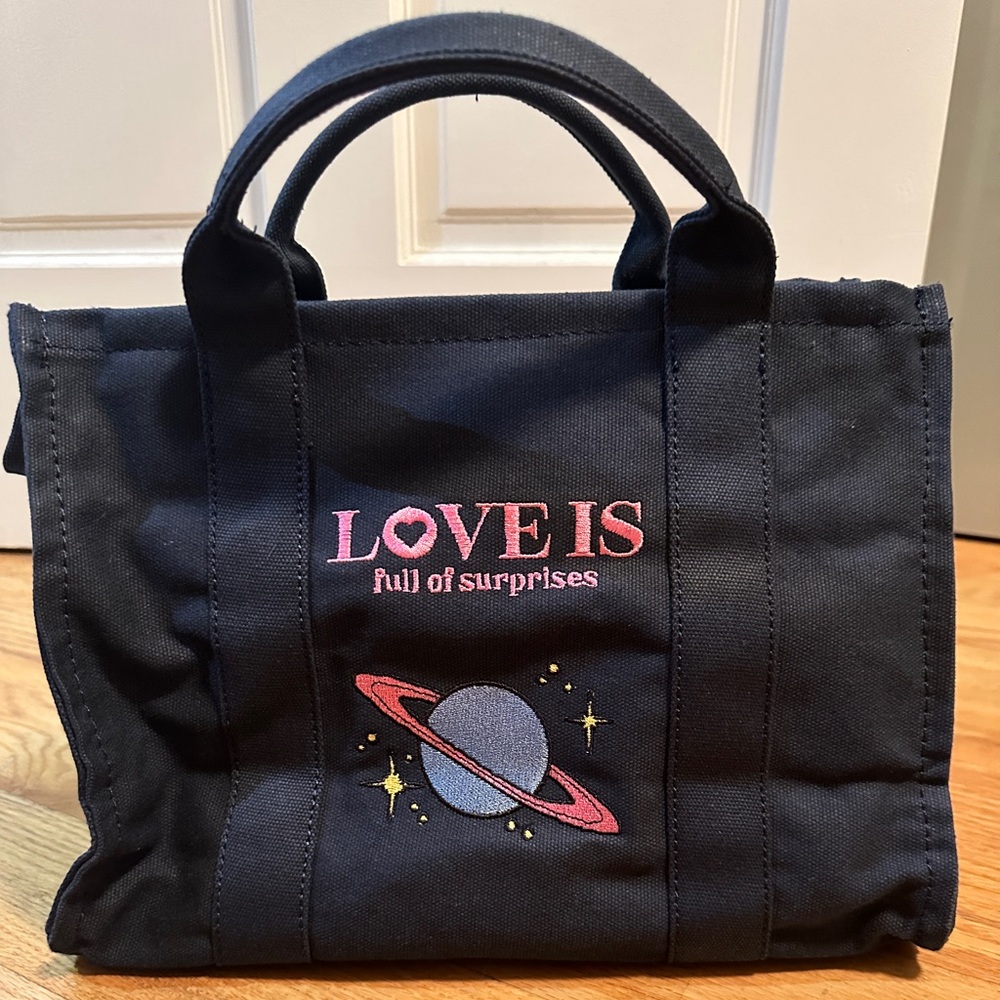 Navy Snoopy 'Love Is' Canvas Tote Bag with Pink Accents - Picture 2 of 4